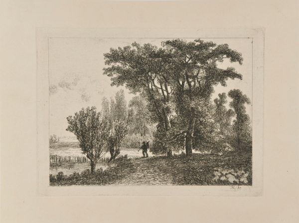 LANDSCAPE WITH MAN PASSING NEAR TWO TREES