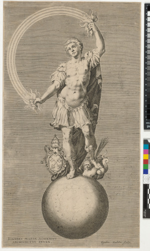 ALLEGORY - MALE FIGURE STANDING ON TERRESTRIAL GLOBE