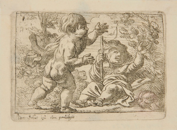 TWO CHILDREN, ONE STANDING, ONE SITTING ON GROUND