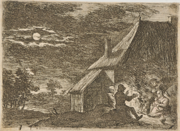 MOONLIGHT SCENE WITH PEASANTS ABOUT A FIRE