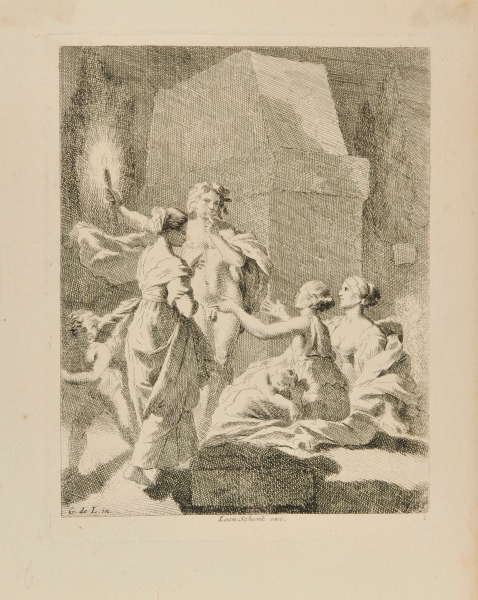 MAN WITH A TORCH NEAR A SARCOPHAGUS