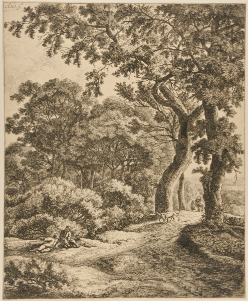 TWO TRAVELERS RESTING IN THE WOODS