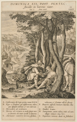 THE SAMARITAN TAKING CARE OF THE WOUNDS OF THE TRAVELLER