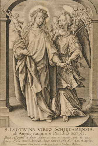 SAINT LYDTWINA RECEIVING A BRANCH OF ROSES FROM AN ANGEL