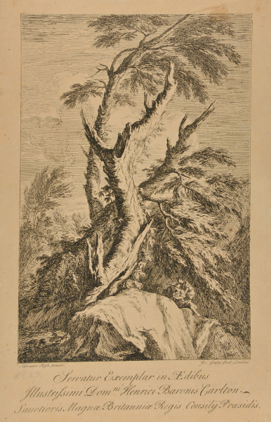 LANDSCAPE WITH THREE MEN ON A ROCK IN FOREGROUND