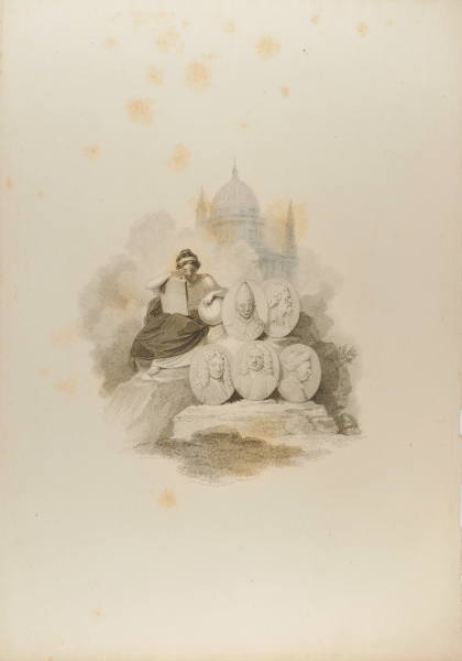 ALLEGORICAL FIGURE OF ARCHITECTURE, WITH ST. PAUL AND FIVE MEDALLIC PORTRAITS OF MEN CONNECTED WITH THE LATTER