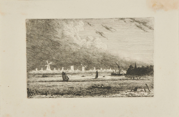 MARINE, WITH WINDMILLS IN THE BACKGROUND