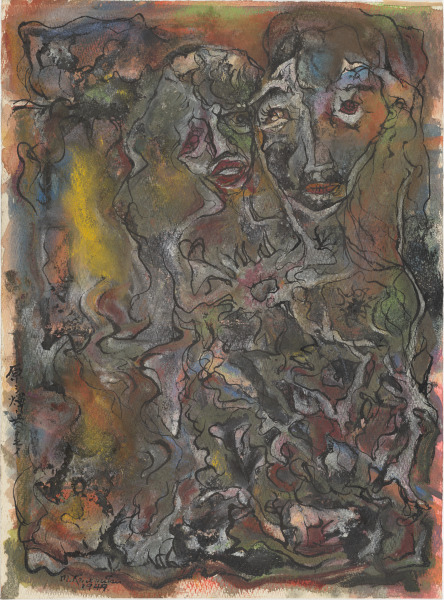 TWO FACES IN SWIRLING DARKNESS