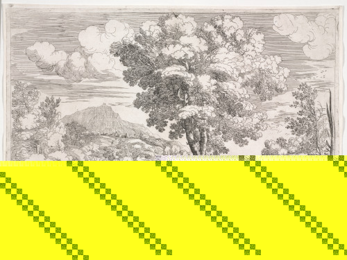 LANDSCAPE WITH A BIRD PERCHED ON A TREE STUMP