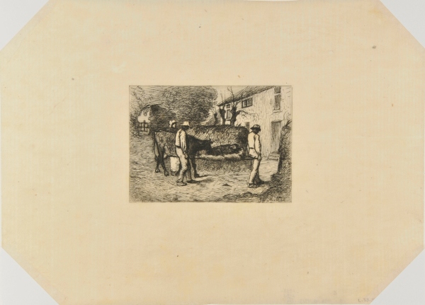 FARMERS BRINGING HOME A YOUNG CALF BORN IN THE FIELDS