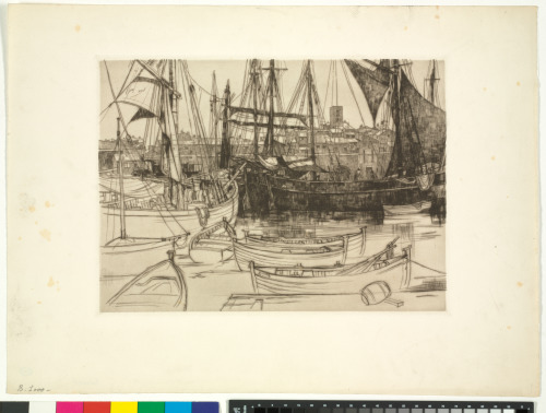 HARBOR VIEW WITH BOATS AND CANOES