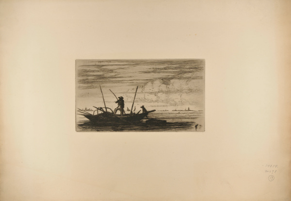 FISHERMAN IN A BOAT WITH HIS DOG