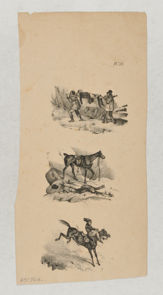 VIGNETTE FROM "THE VARIOUS PLEASURES OF EQUITATION ILLUSTRATED IN TWENTY-TWO SKETCHES WHICH ALL SHOW HORSEMEN BEING INJURED"