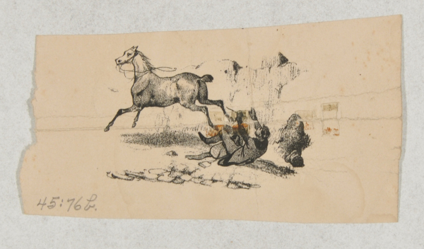 VIGNETTE FROM "THE VARIOUS PLEASURES OF EQUITATION ILLUSTRATED IN TWENTY-TWO SKETCHES WHICH ALL SHOW HORSEMEN BEING INJURED"