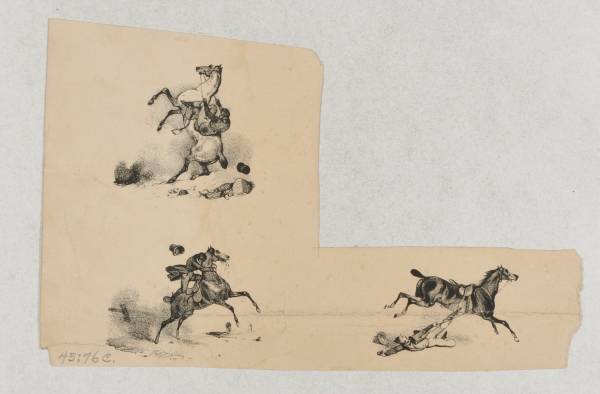 VIGNETTE FROM "THE VARIOUS PLEASURES OF EQUITATION ILLUSTRATED IN TWENTY-TWO SKETCHES WHICH ALL SHOW HORSEMEN BEING INJURED"