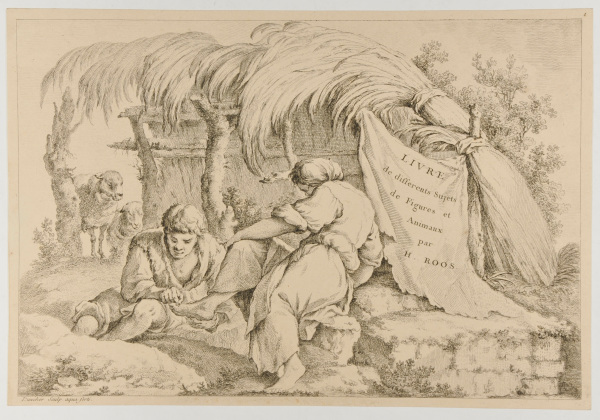 TITLE PLATE/PLATE 1 FROM THE SERIES "BOOK OF DIFFERENT SUBJECTS OF FIGURES AND ANIMALS BY H. ROOS"