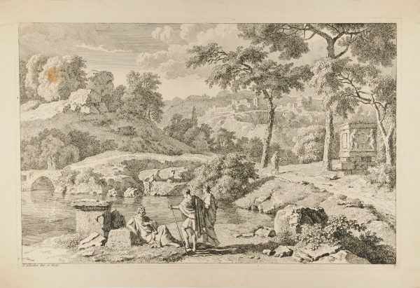 IDYLLIC LANDSCAPE WITH THREE MEN IN FOREGROUND
