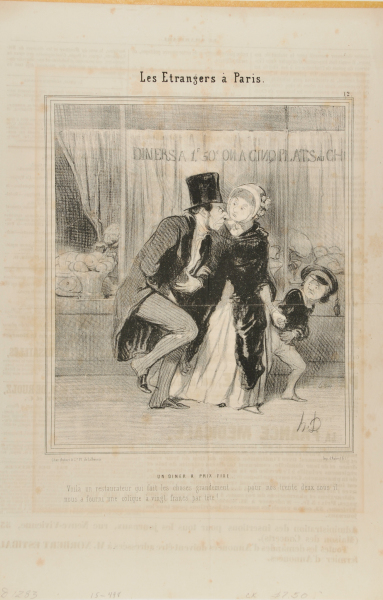 A FIXED-PRICE DINNER. HERE'S A RESTAURANT OWNER WHO DOES THINGS THE BIG WAY..... FOR OUR 32 SOUS, HE PROVIDED US WITH A STOMACH ACHE THAT WILL COST TWENTY FRANCS PER PERSON TO CURE!