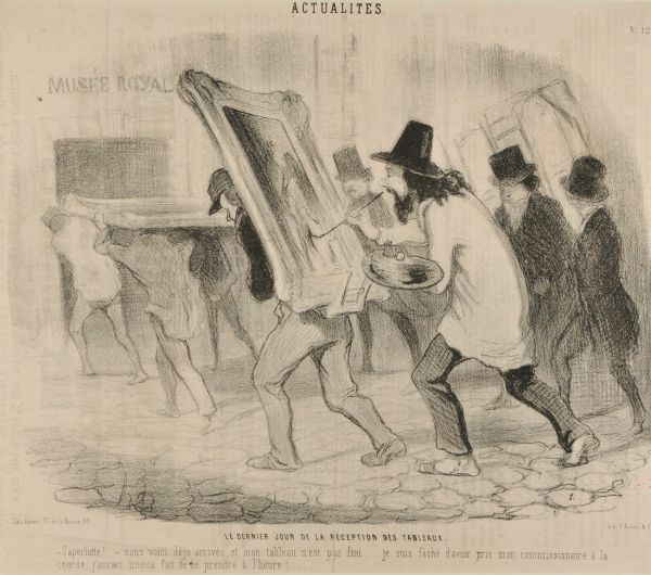 THE LAST DAY FOR ENTERING PAINTINGS. - GOOD GRIEF! WE'VE ALREADY ARRIVED AND MY PAINTING IS NOT YET FINISHED.... HOW ANNOYING THAT I HIRED MY PORTER BY THE DISTANCE, I SHOULD HAVE PAID HIM BY THE HOUR.