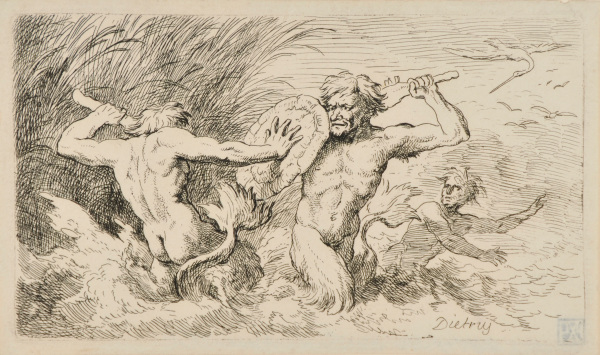 SATYR, BACCHANTE, BATTLING A SEA MONSTER