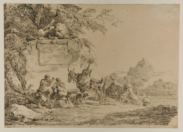 LANDSCAPE WITH TWO MEN RESTING BY A WELL