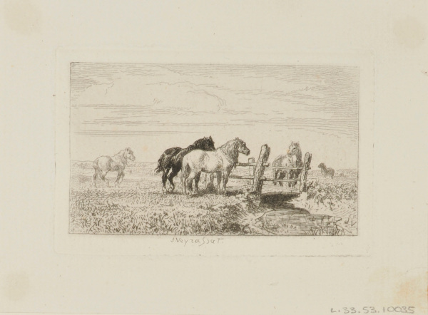 HORSES NEAR A WOODEN BRIDGE