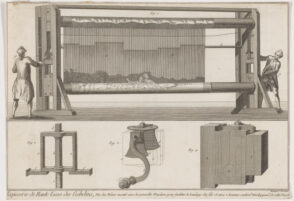Vue du Metier monte avec la nouvelle Machine pour faciliter le bandagedes fils et avec 2 hommes seulmt. Developpemt de cette machi..
