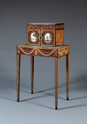 Paper Filigree Cabinet on Stand with Hairwork and Watercolor Panels
