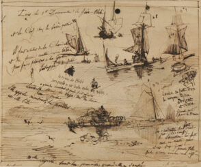 Study of Boats and Ships, and Beach Scene with Wagon and Horses