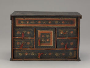 Small Chest with Drop Front (detached) and Six Drawers; Painted with Flower Patt