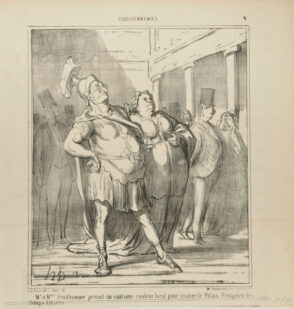 Mr et Mme Prudhomme prenant un costume couleur local pour visiter le Palais Pompéien des Champs-Elysées.