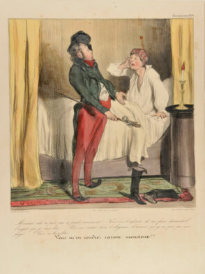 Monsieur cela ne peut pas se passer comme ça !…. Vous avez l’infamie de me faire demander l’argent que je vous dois…… Vous me mettez dans l’obligation d’avouer que je ne puis pas vous payer. Vous m’humiliez. Vous m’en rendez raison, monsieur !!!