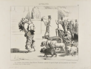Les caniches et les rentiers allant féliciter l’Assemblée nationale du rejet de l’impôt que l’on proposait sur le transfert des rentes et sur la race canine.