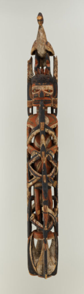 Post in the Form of a Male Figure with a Fish and Bird