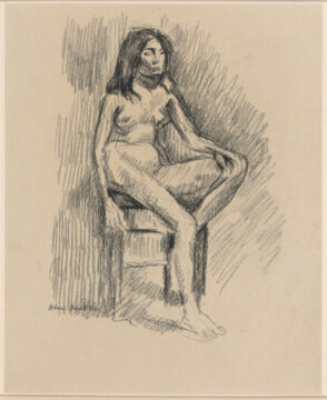 Nude Female Model Seated on a Stool, Facing Right
