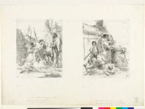 A Woman Seated, Talking to a Man (left); A Serpent Burning on an Altar (right)