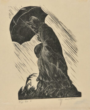 Woman with Umbrella Walking in Rain