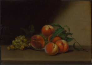 Still Life with Peaches and White Grapes in Porcelain Dish