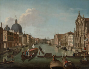 Venice, the Grand Canal with San Simeone Piccolo and the Church of the Scalzi looking toward Sta. Croce