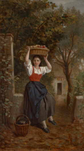 Girl Carrying a Basket of Fruit