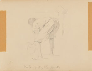 Sketch from a Camping Trip on the Lower Susquehanna in 1887 (study of a young man, stooping over a pail). Inscribed: ‘Bob – note the pants’