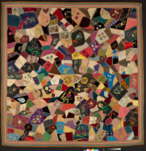 Crazy Quilt with Striped Ribbon Border