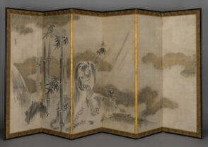 Tiger Seated in a Snowy Bamboo Stand