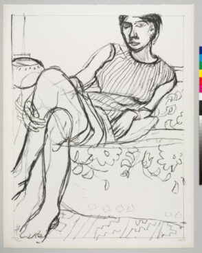 Seated Woman with Striped Dress