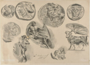 Feuille de neuf médailles antiques