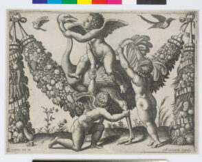 Three Putti Playing with an Ostrich