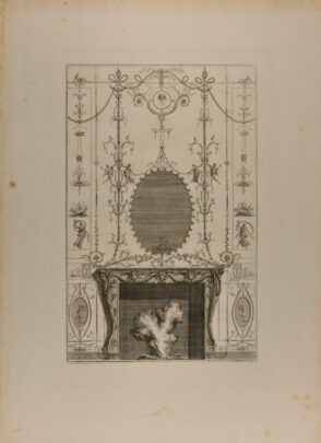 Chimneypiece (Fireplace surmounted by an oval mirror and arabesques)