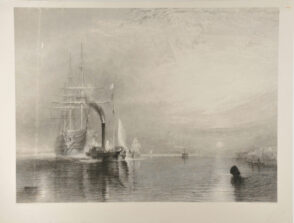 Ships on a river, with sun and moon