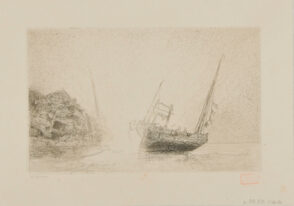 From Croquis de Voyage de 1843, plate 7: Moored Boats Against Rising Sun