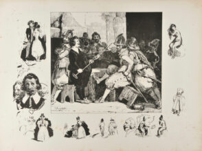 Two Men Starting a Duel, surrounded by sketches